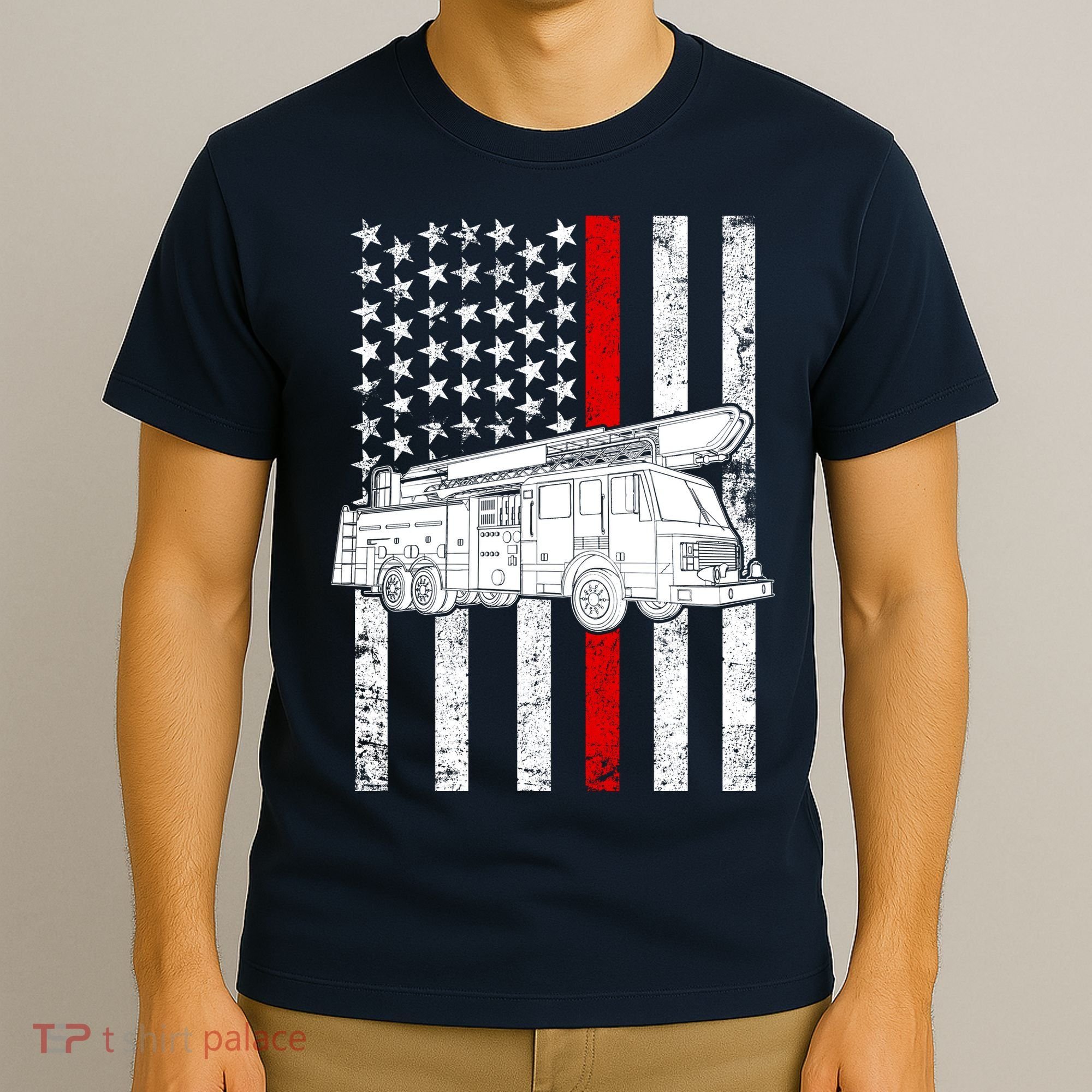 Fire Truck American Firefighter Thin Red Line Flag T-Shirt