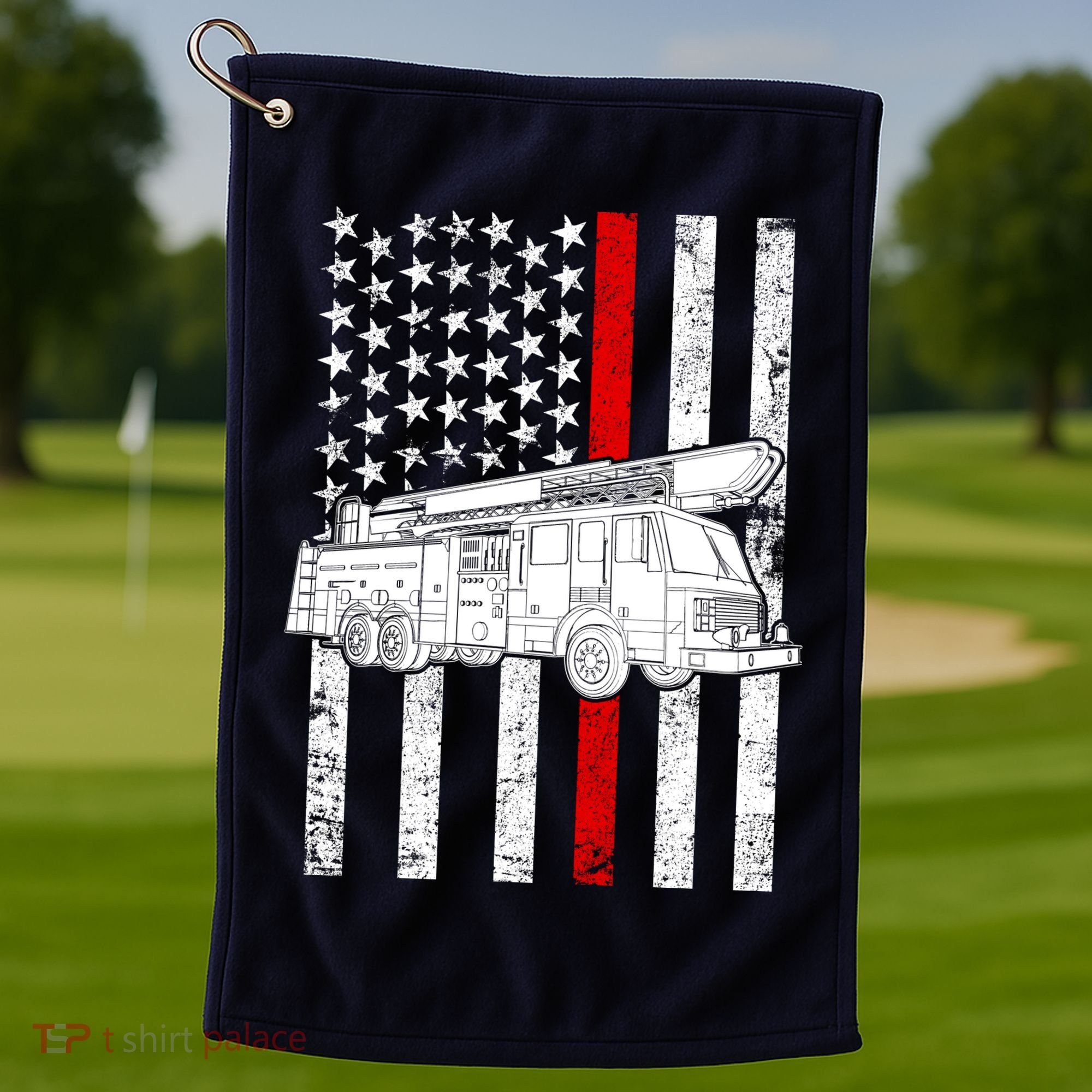Fire Truck American Firefighter Thin Red Line Flag Golf Towel