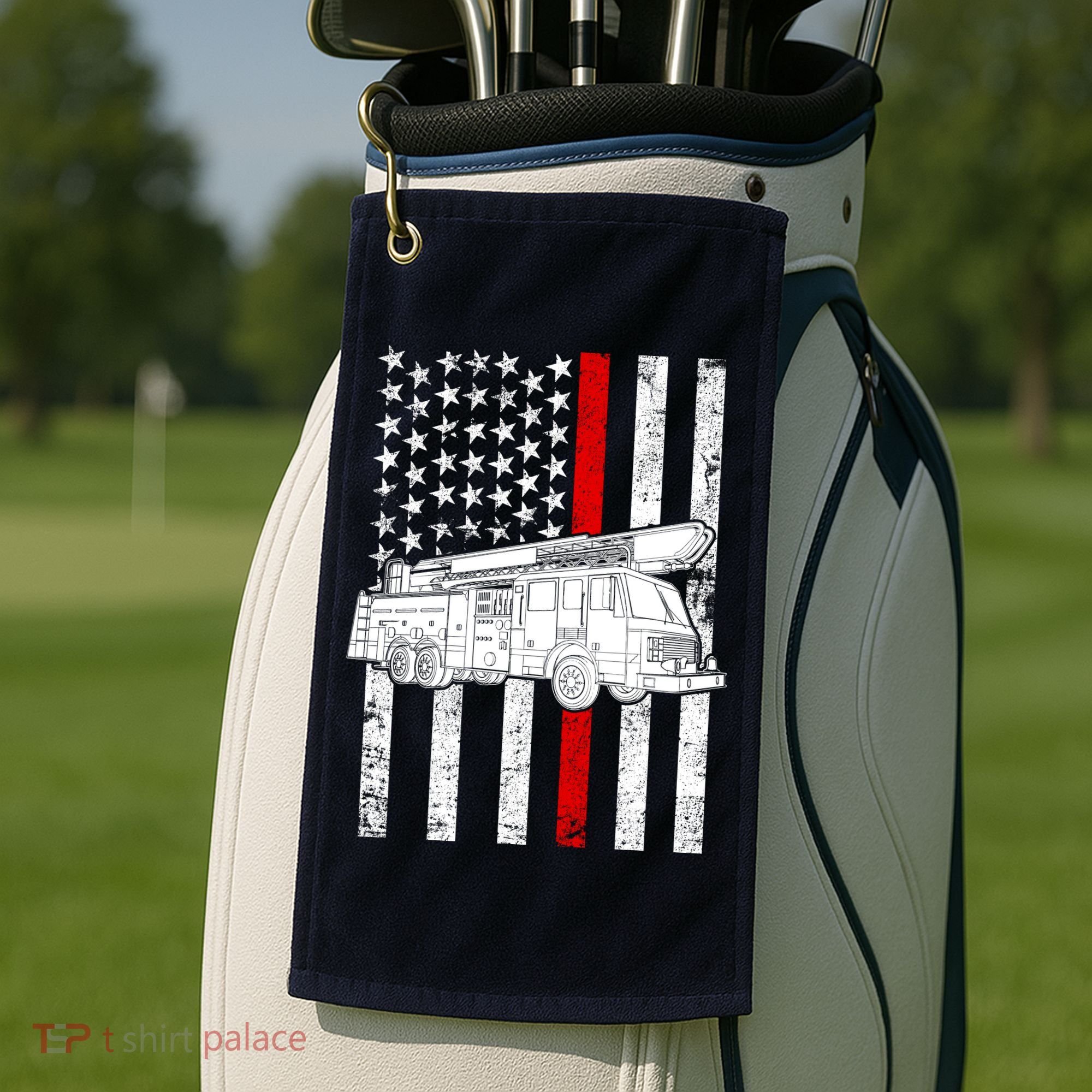 Fire Truck American Firefighter Thin Red Line Flag Golf Towel
