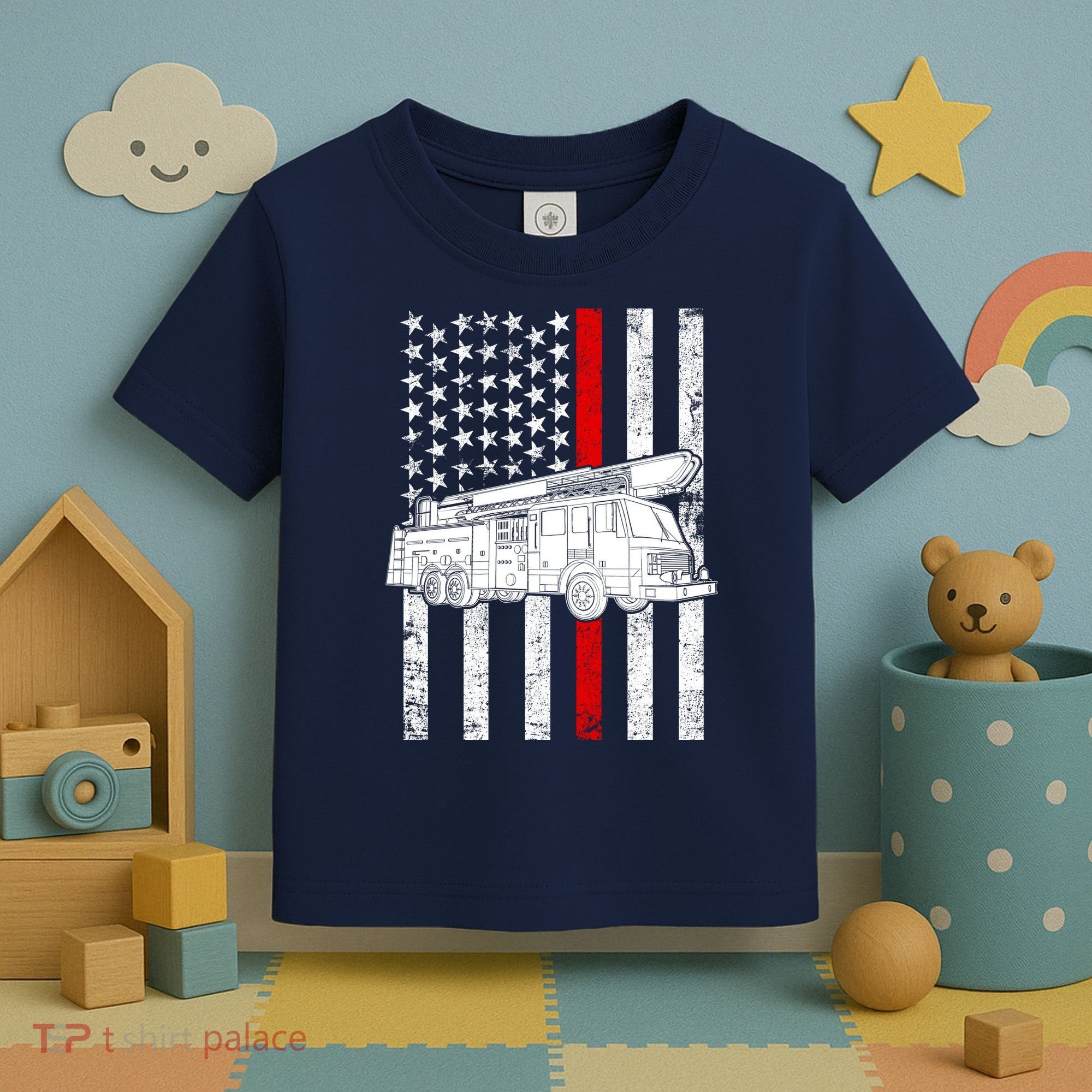 Fire Truck American Firefighter Thin Red Line Flag Toddler T-Shirt