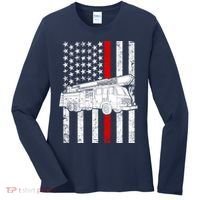 Fire Truck American Firefighter Thin Red Line Flag Women's Long Sleeve Shirt thumb 0