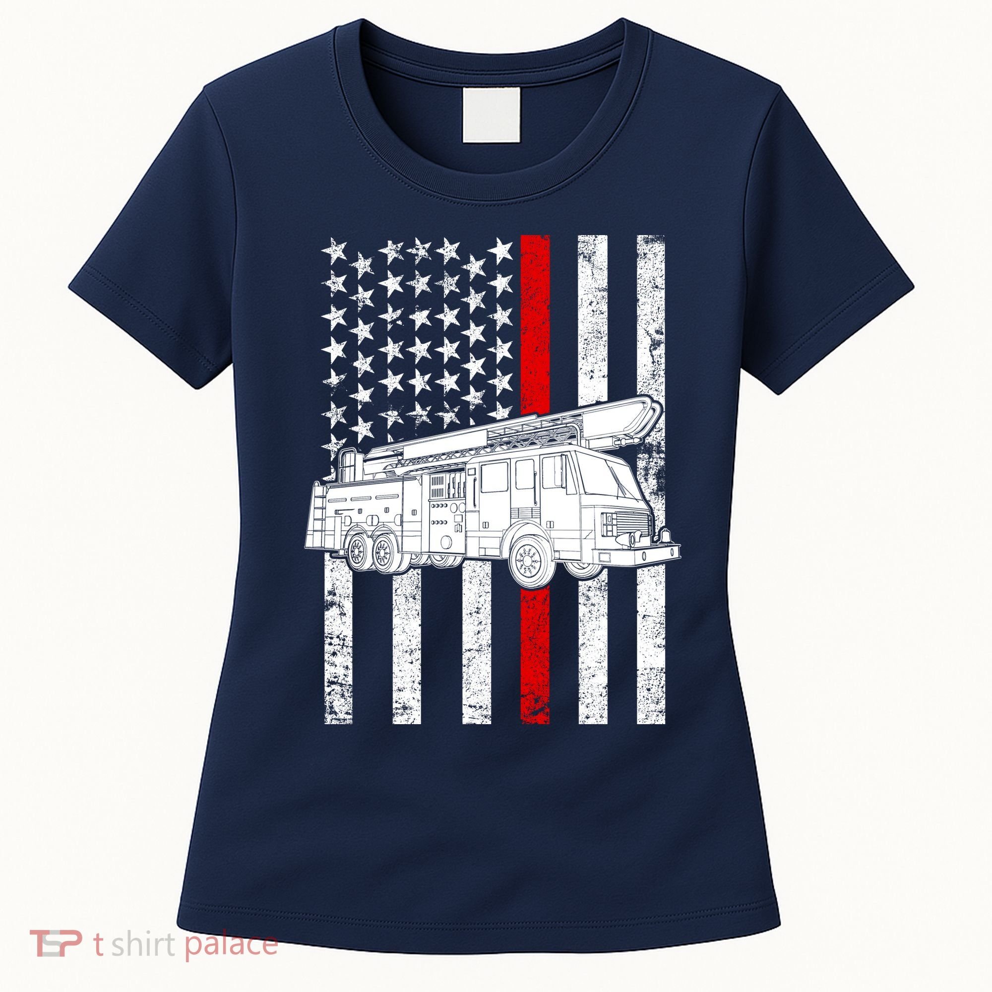 Fire Truck American Firefighter Thin Red Line Flag Women's T-Shirt
