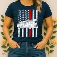 Fire Truck American Firefighter Thin Red Line Flag Women's T-Shirt thumb 2