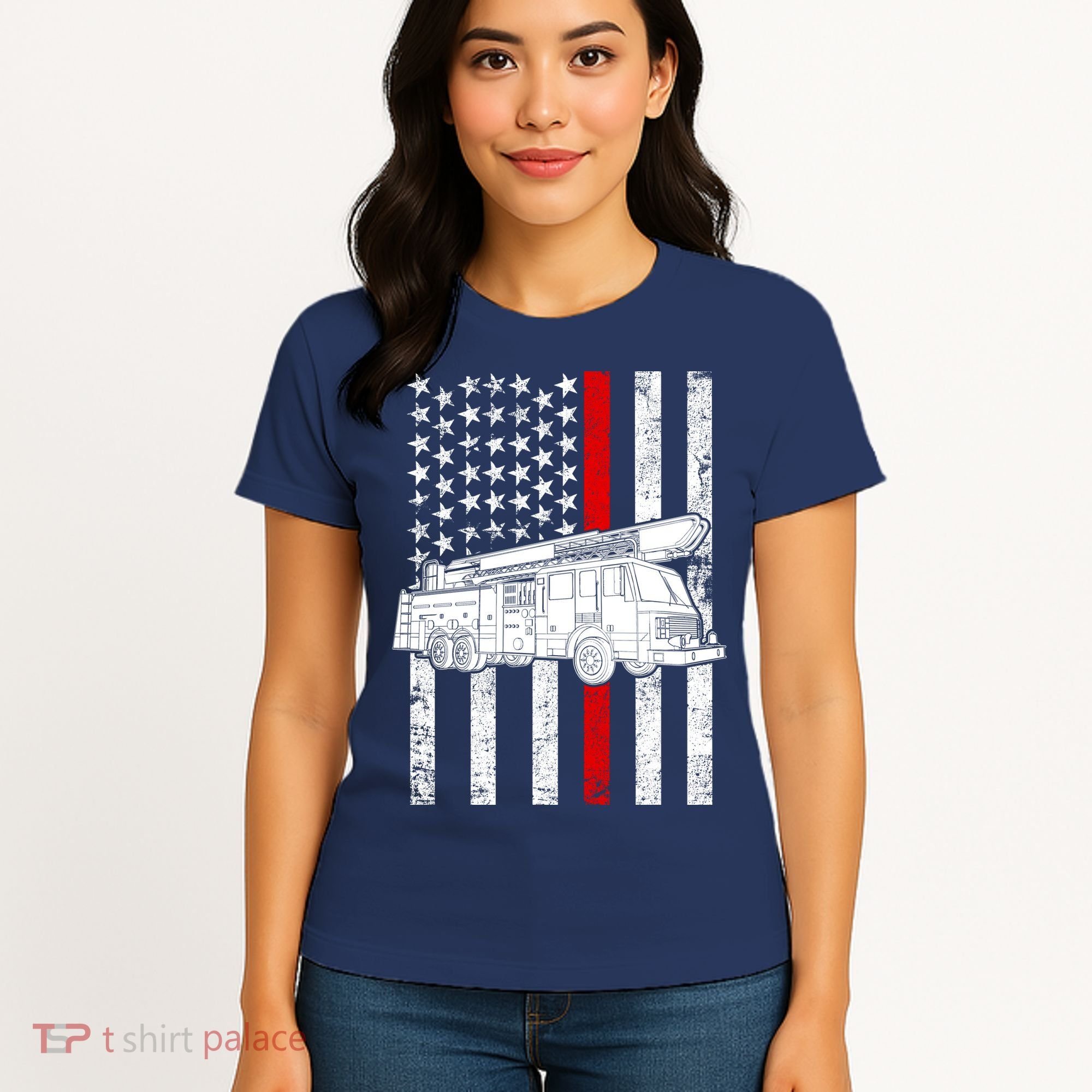Fire Truck American Firefighter Thin Red Line Flag Women's T-Shirt
