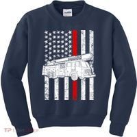 Fire Truck American Firefighter Thin Red Line Flag Kids Sweatshirt thumb 0