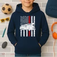 Fire Truck American Firefighter Thin Red Line Flag Kids Hoodie thumb 2