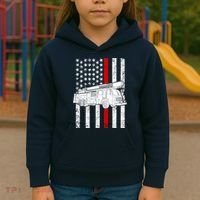 Fire Truck American Firefighter Thin Red Line Flag Kids Hoodie thumb 3