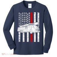 Fire Truck American Firefighter Thin Red Line Flag Kids Long Sleeve Shirt thumb 0