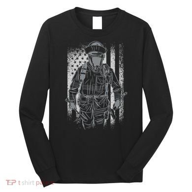 Firefighter American Flag Long Sleeve Shirt