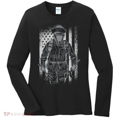 Firefighter American Flag Women's Long Sleeve Shirt
