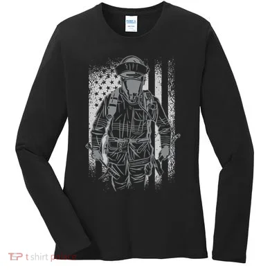 Firefighter American Flag Women's Long Sleeve Shirt