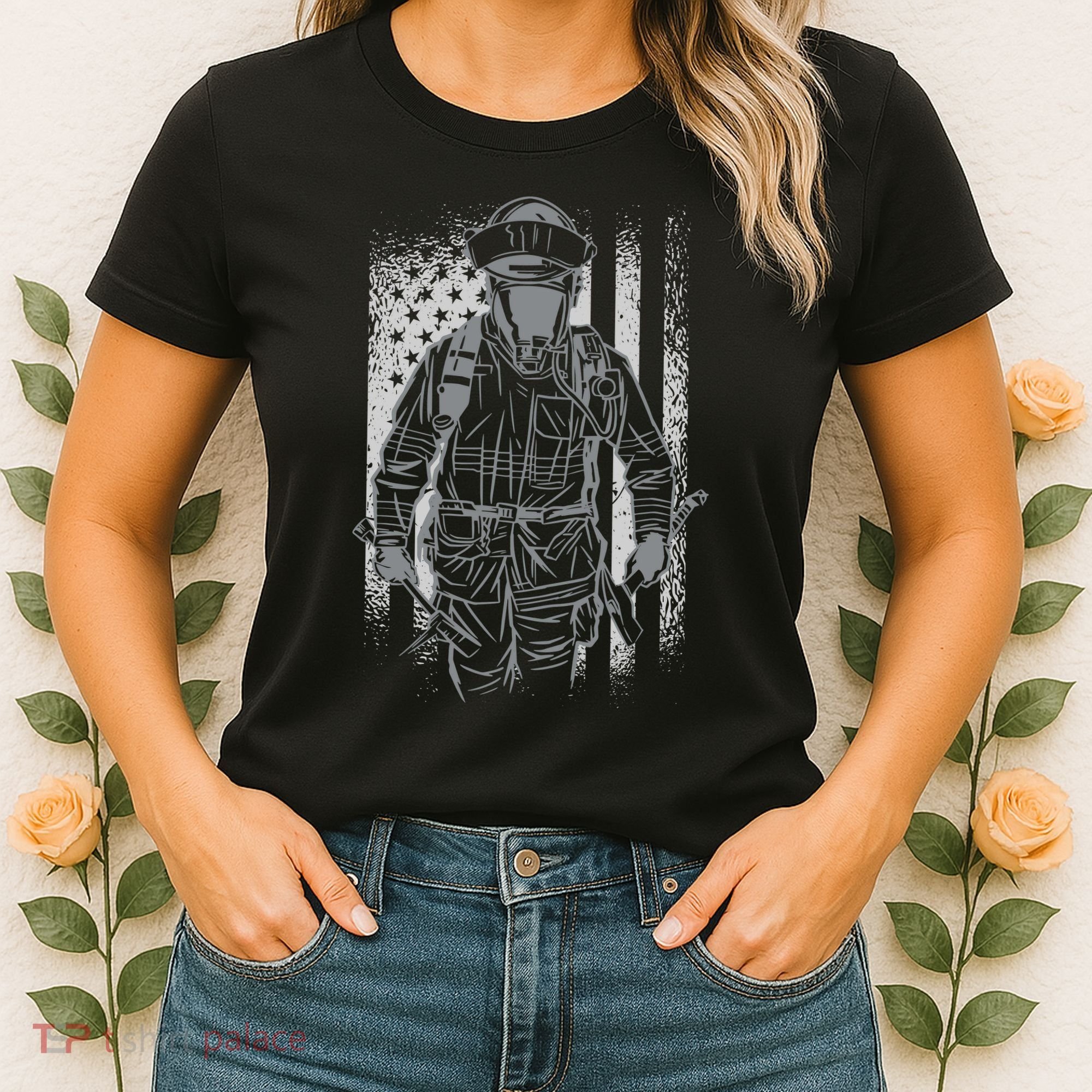 Firefighter American Flag Women's T-Shirt