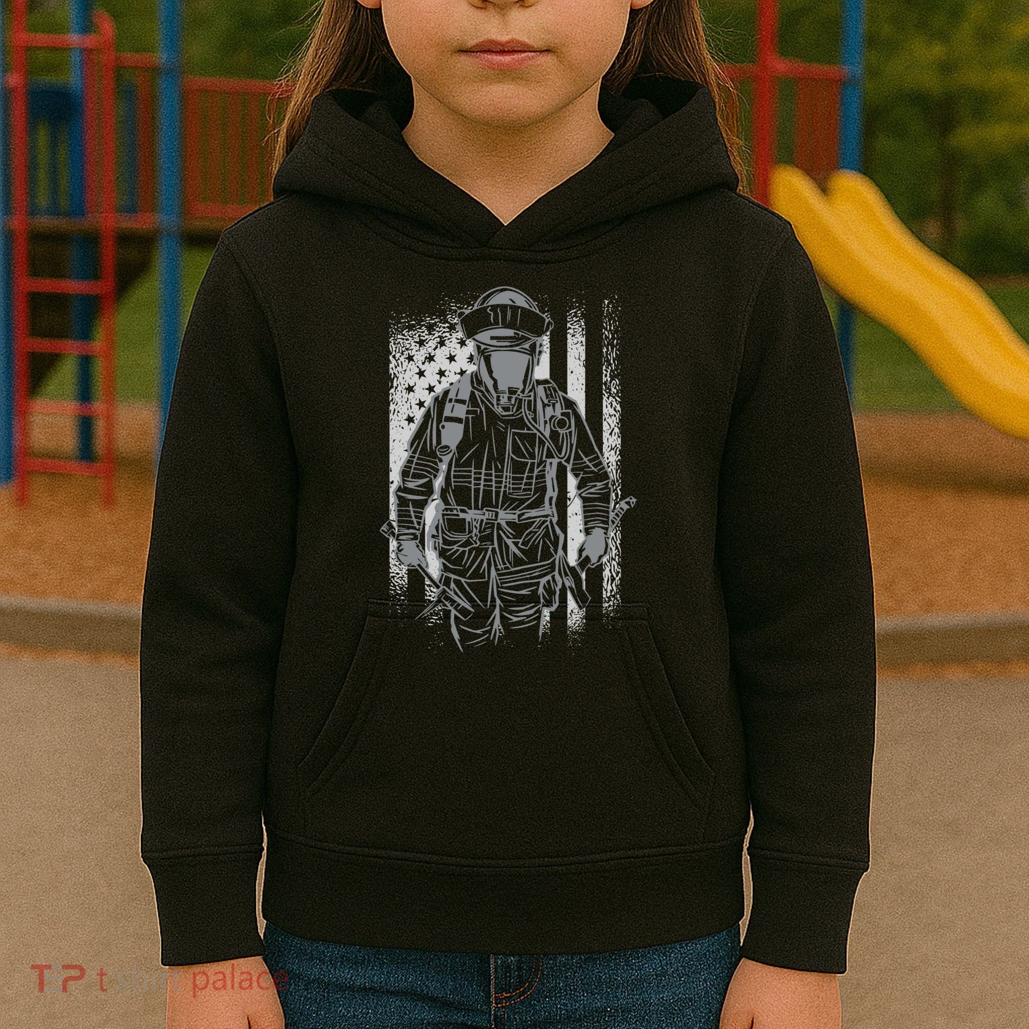 Firefighter American Flag Kids Hoodie