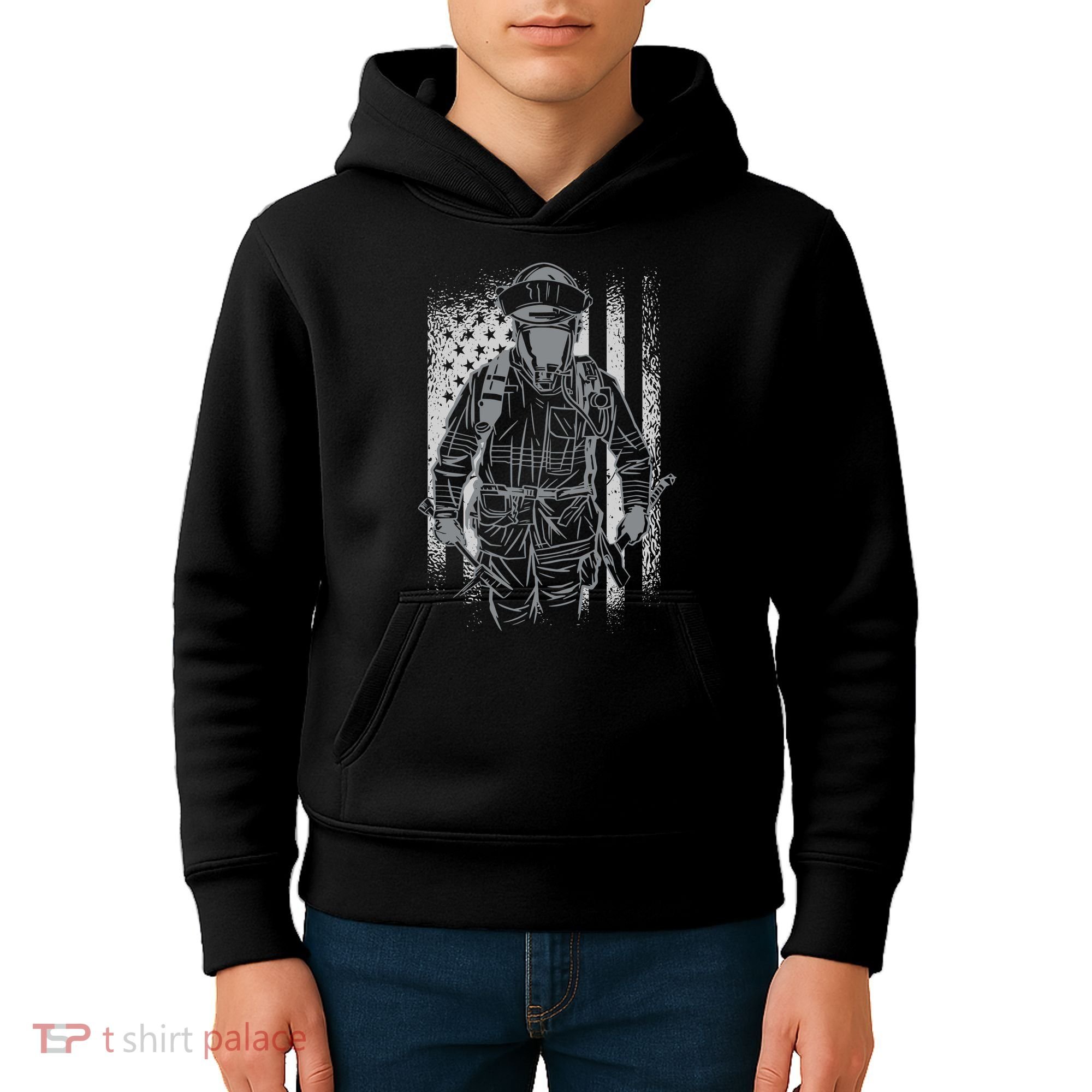 Firefighter American Flag Kids Hoodie