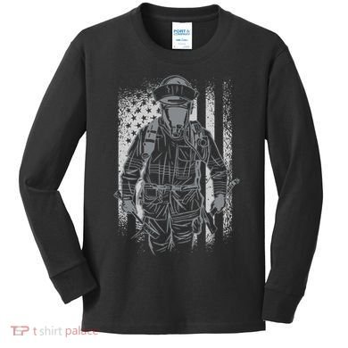 Firefighter American Flag Kids Long Sleeve Shirt