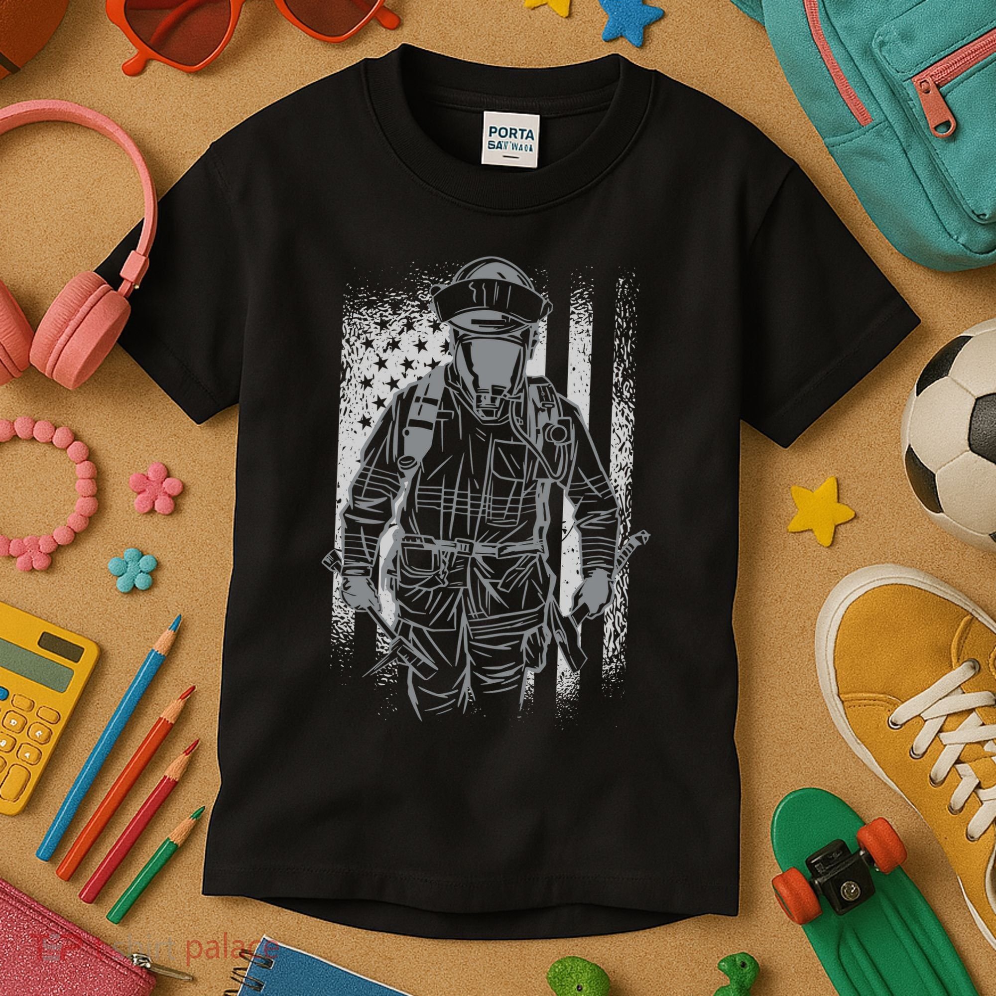 Firefighter American Flag Kids T-Shirt
