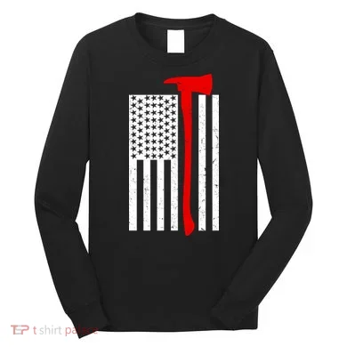 Firefighter Axe American Flag Long Sleeve Shirt