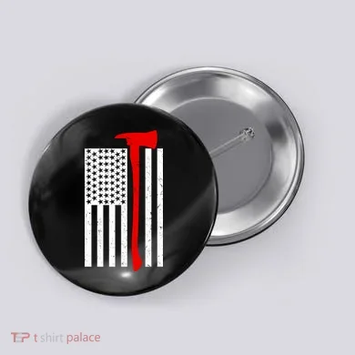Firefighter Axe American Flag Button
