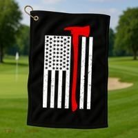 Firefighter Axe American Flag Golf Towel thumb 1