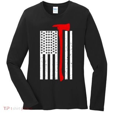 Firefighter Axe American Flag Women's Long Sleeve Shirt