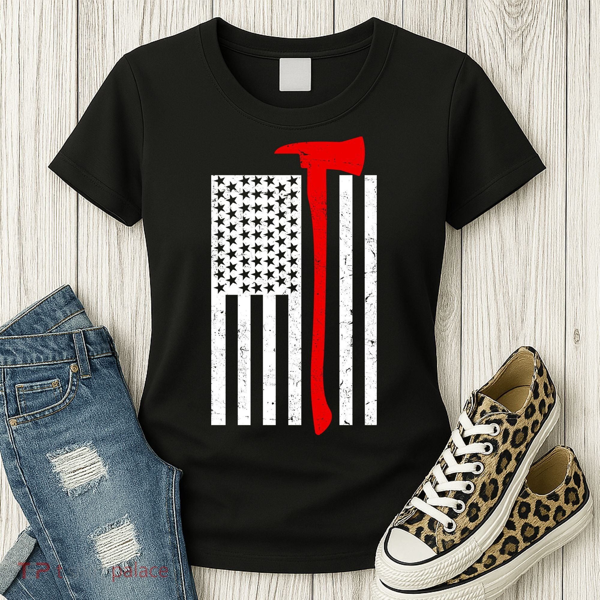 Firefighter Axe American Flag Women's T-Shirt