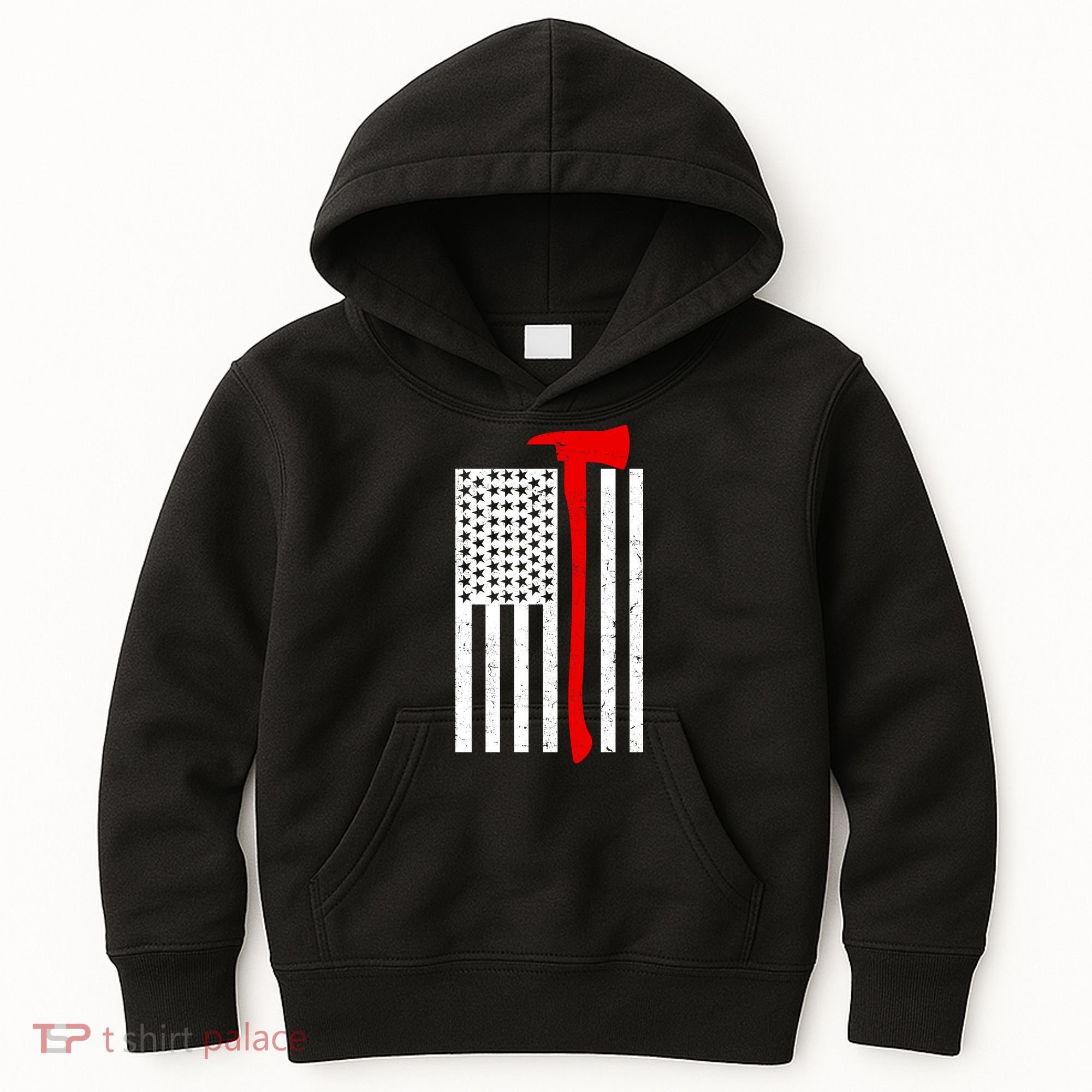 Firefighter Axe American Flag Kids Hoodie
