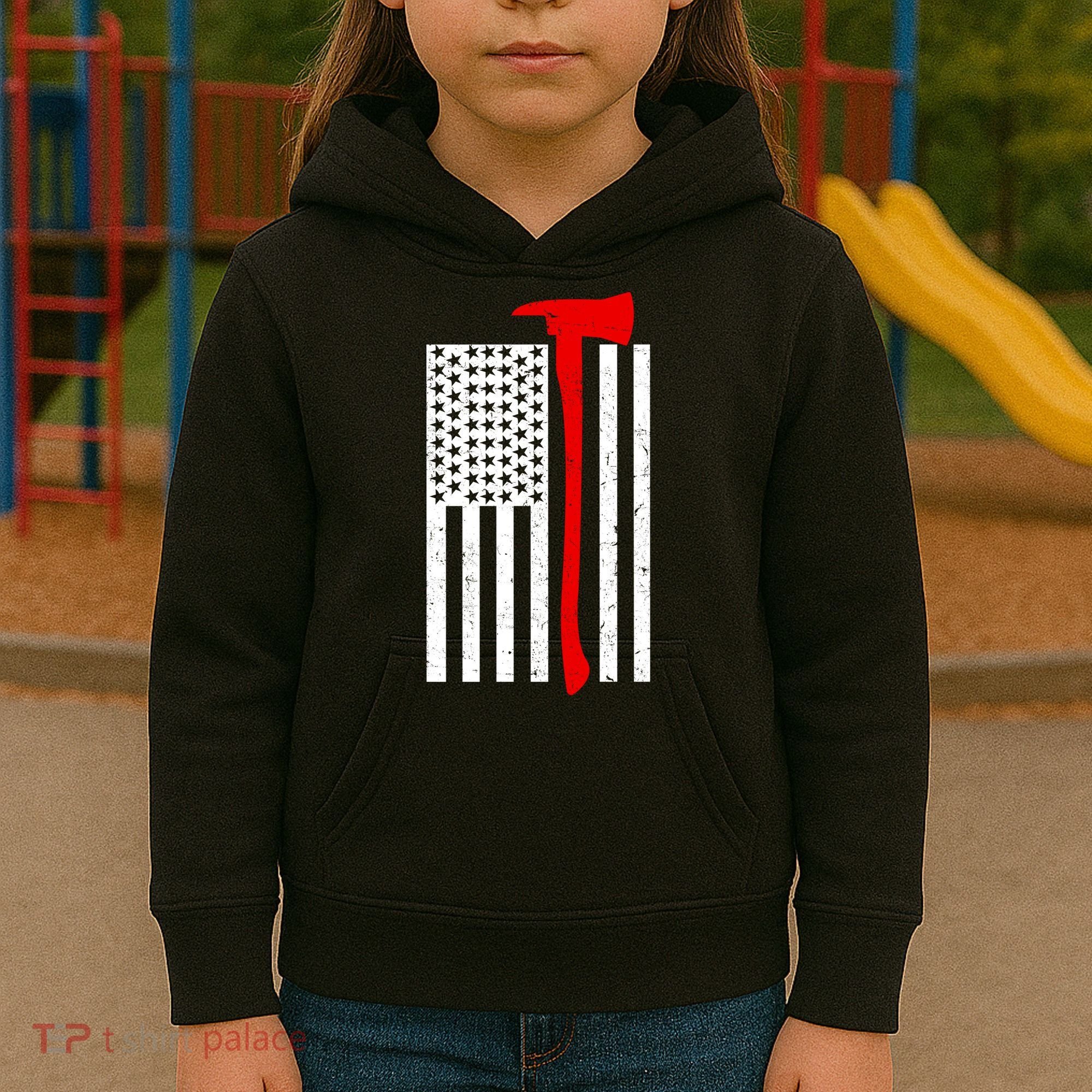 Firefighter Axe American Flag Kids Hoodie