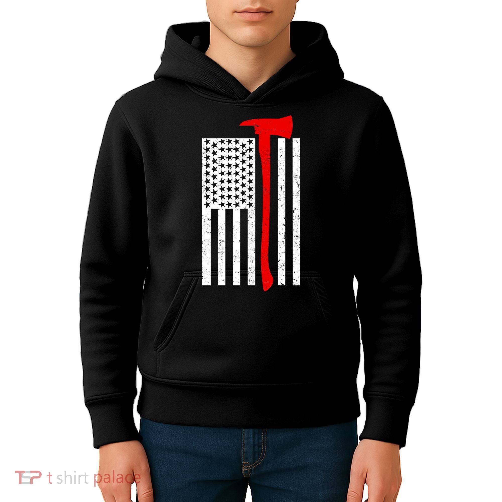 Firefighter Axe American Flag Kids Hoodie