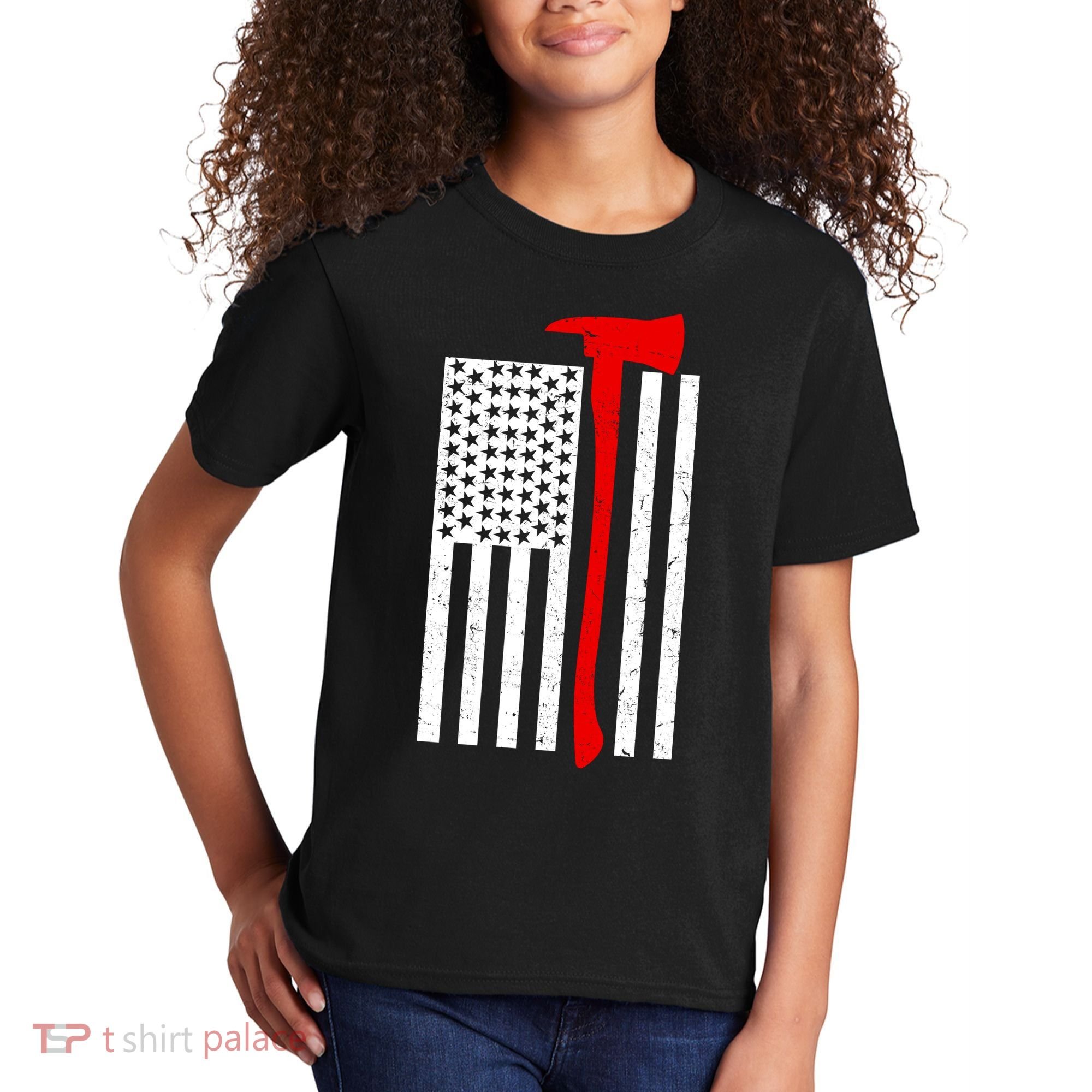 Firefighter Axe American Flag Kids T-Shirt