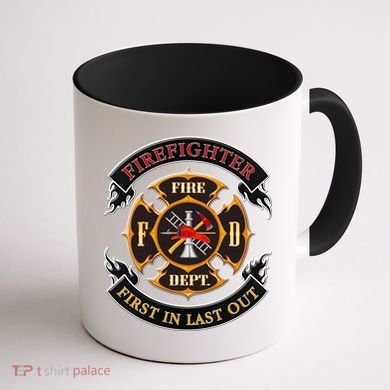 Firefighter Biker Logo First In Last Out Coffee Mug back