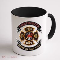 Firefighter Biker Logo First In Last Out Coffee Mug thumb 1