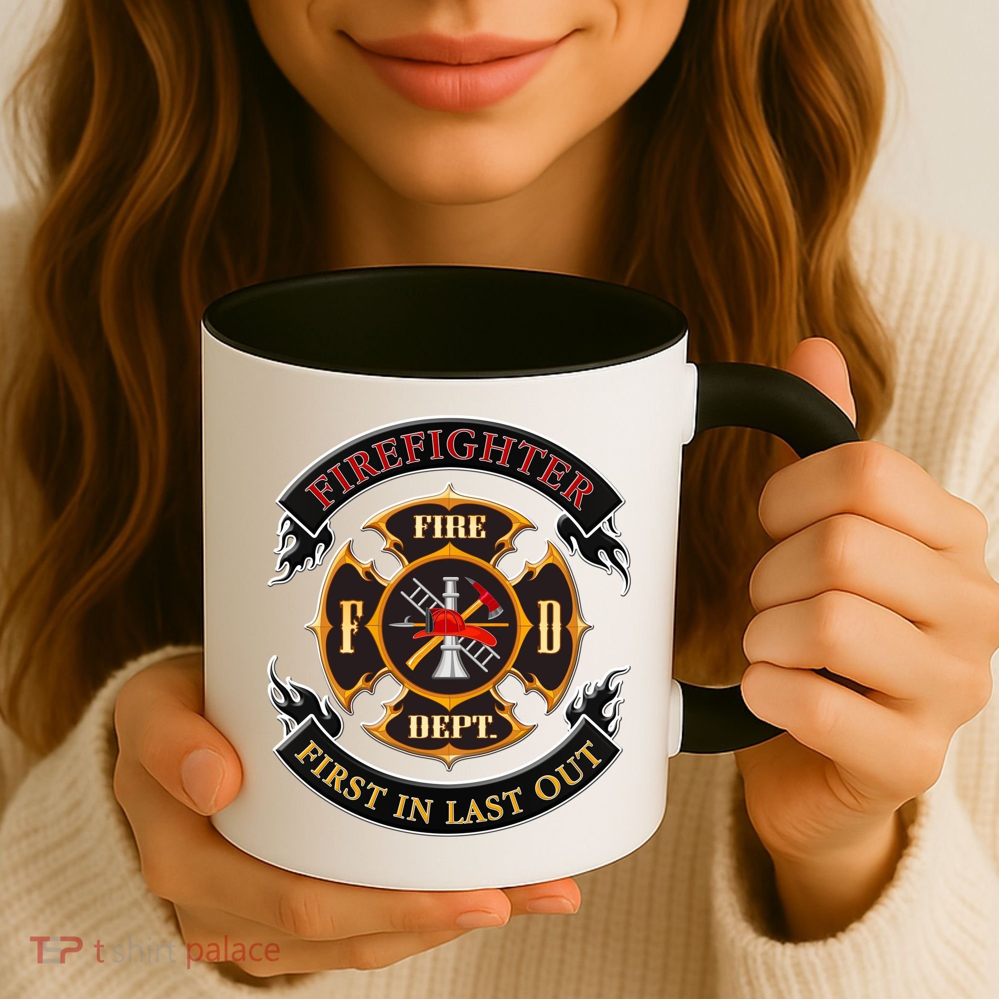 Firefighter Biker Logo First In Last Out Coffee Mug