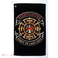 Firefighter Biker Logo First In Last Out Golf Towel thumb 0
