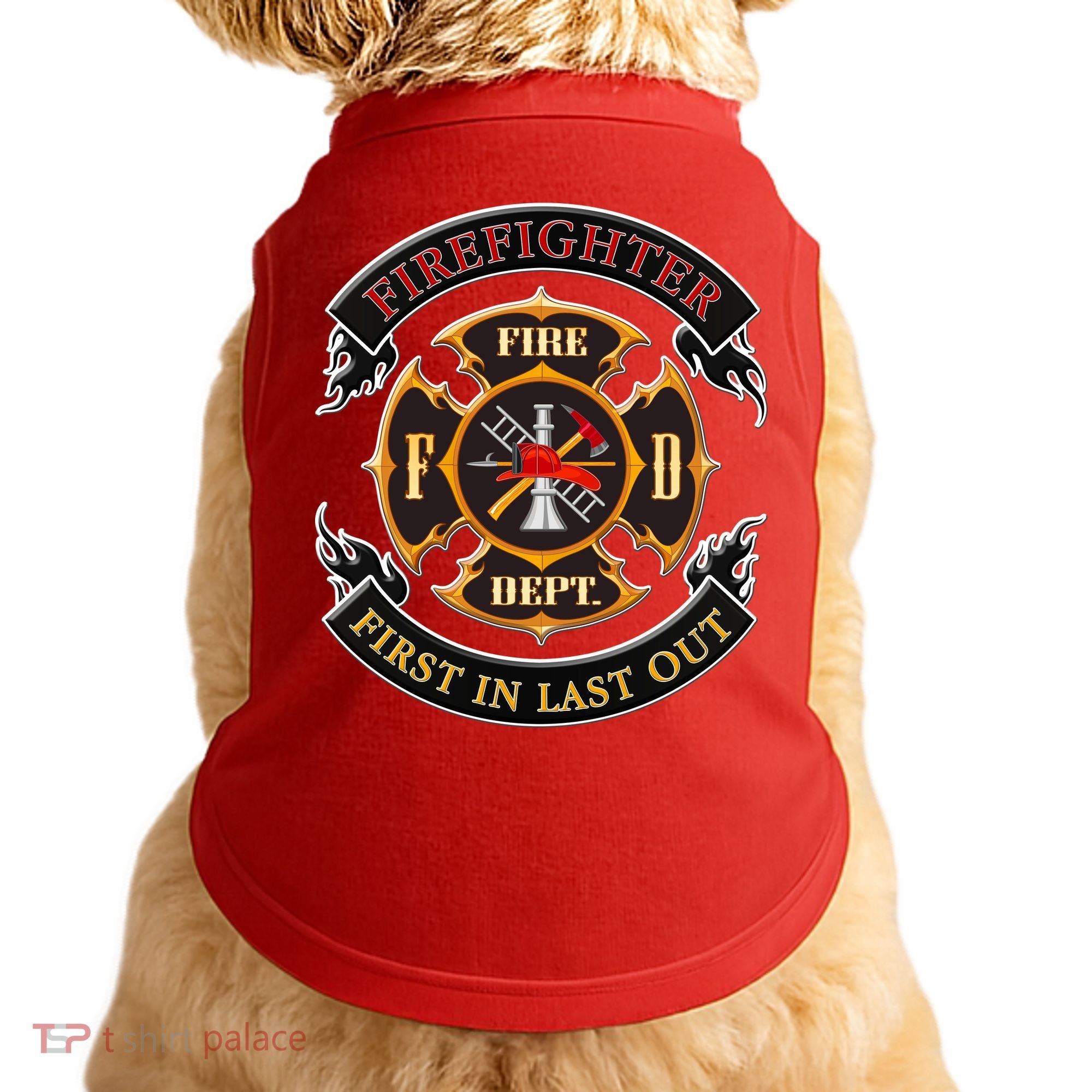 Firefighter Biker Logo First In Last Out Doggie Tank