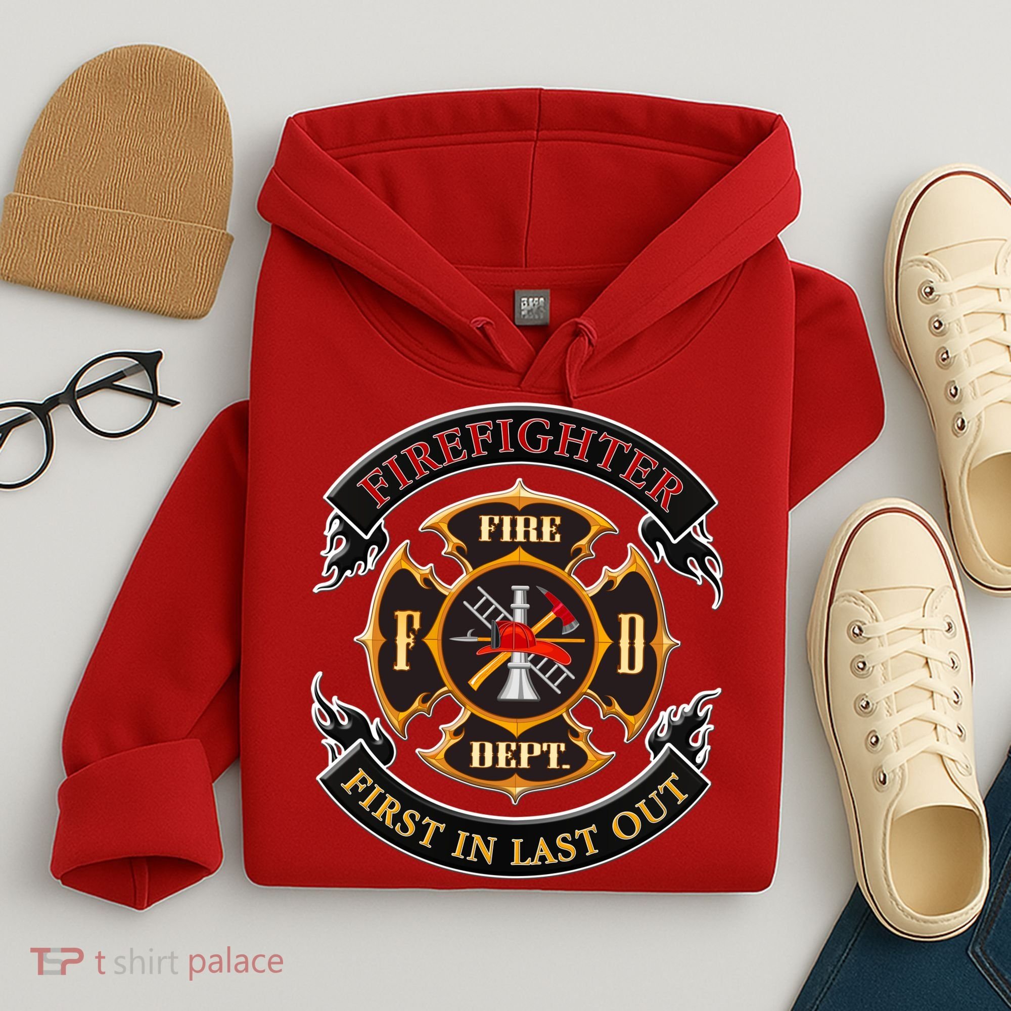 Firefighter Biker Logo First In Last Out Hoodie