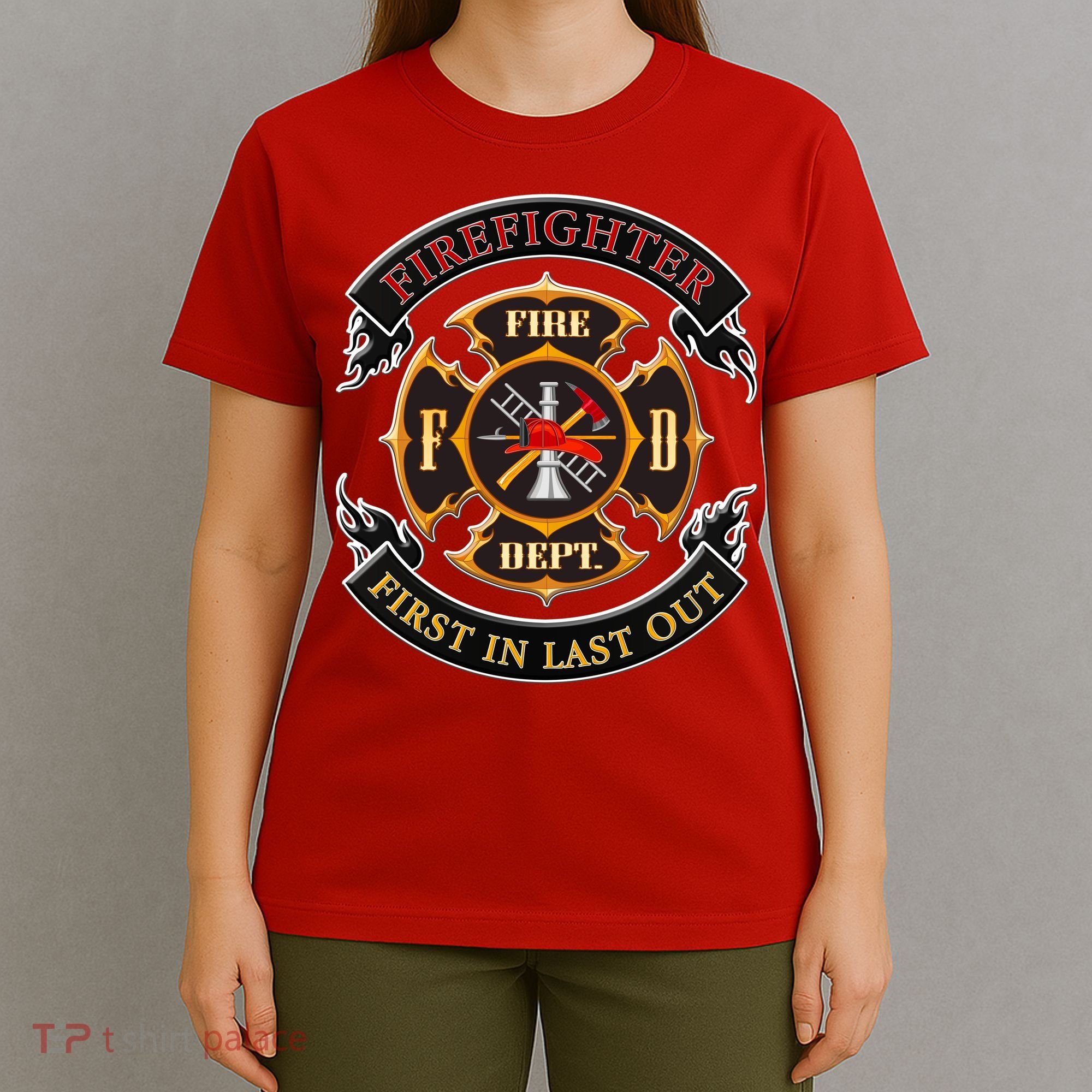 Firefighter Biker Logo First In Last Out T-Shirt
