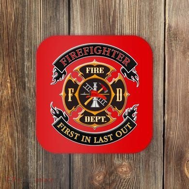 Firefighter Biker Logo First In Last Out Coaster