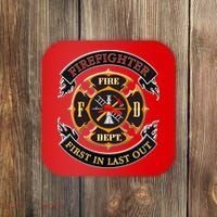 Firefighter Biker Logo First In Last Out Coaster thumb 0