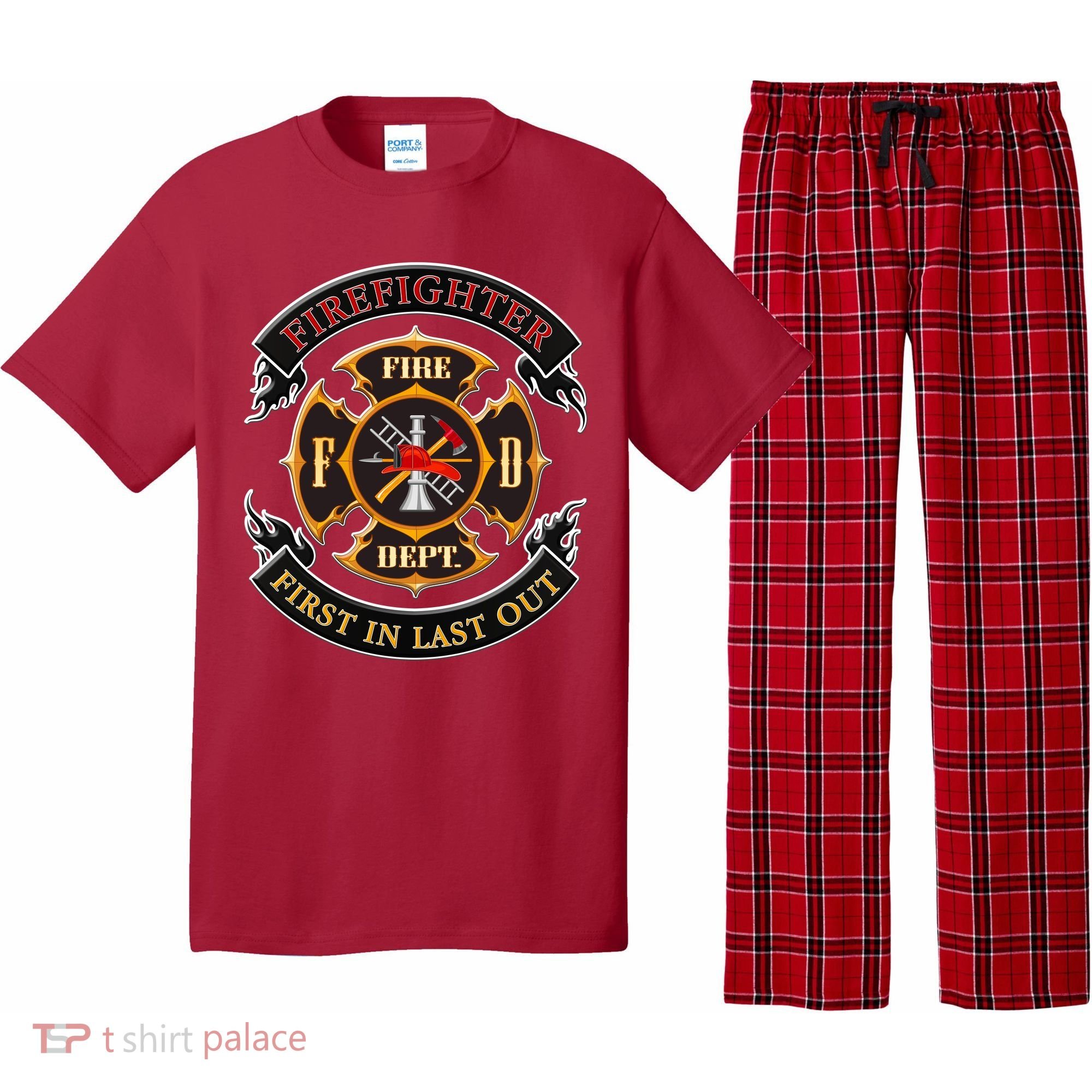 Firefighter Biker Logo First In Last Out Pajama Set