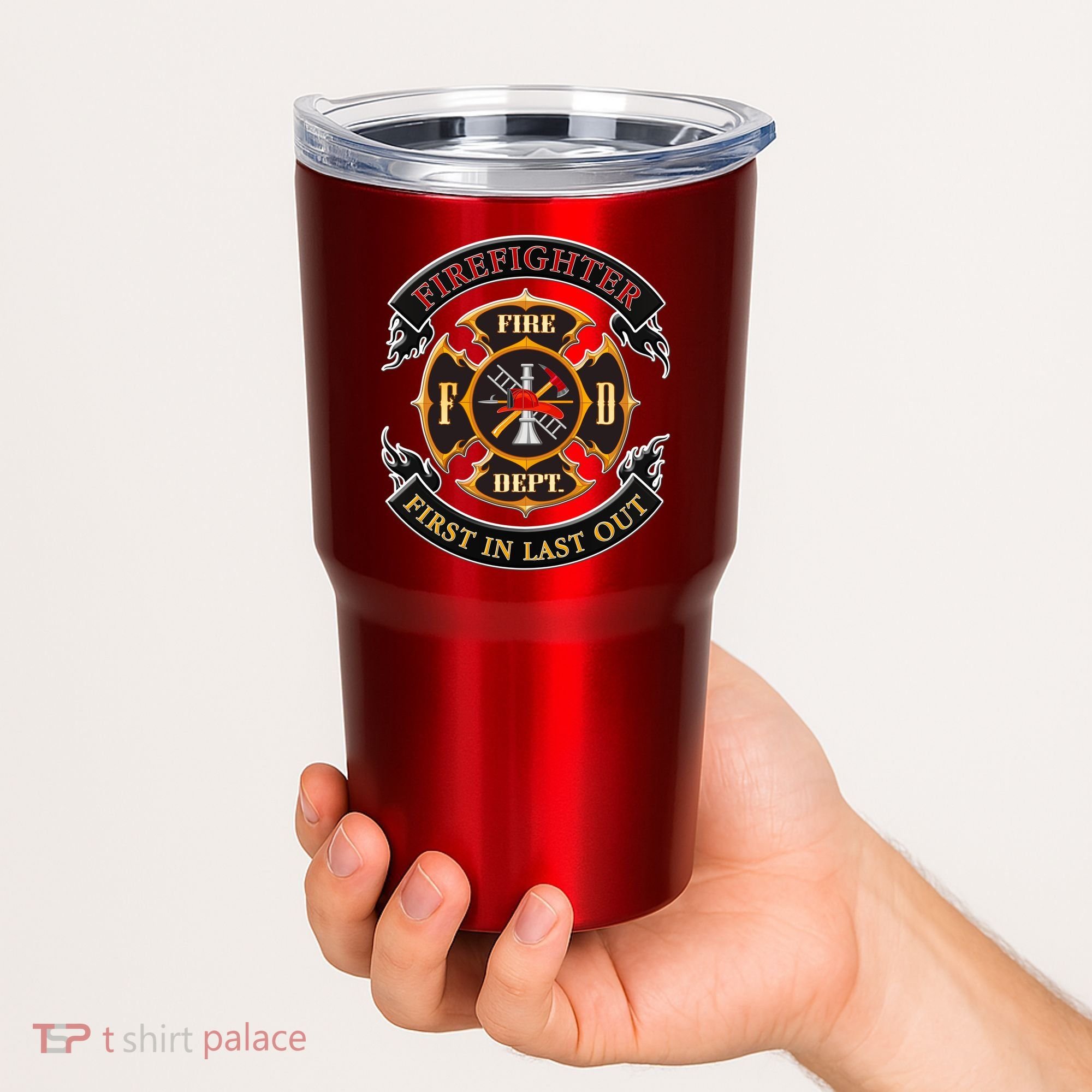 Firefighter Biker Logo First In Last Out Tumbler