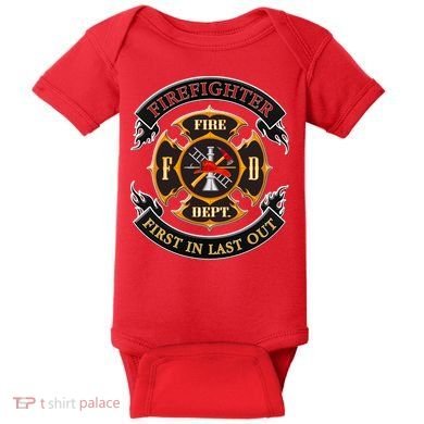 Firefighter Biker Logo First In Last Out Baby Bodysuit