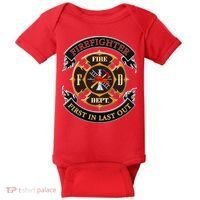 Firefighter Biker Logo First In Last Out Baby Bodysuit thumb 0