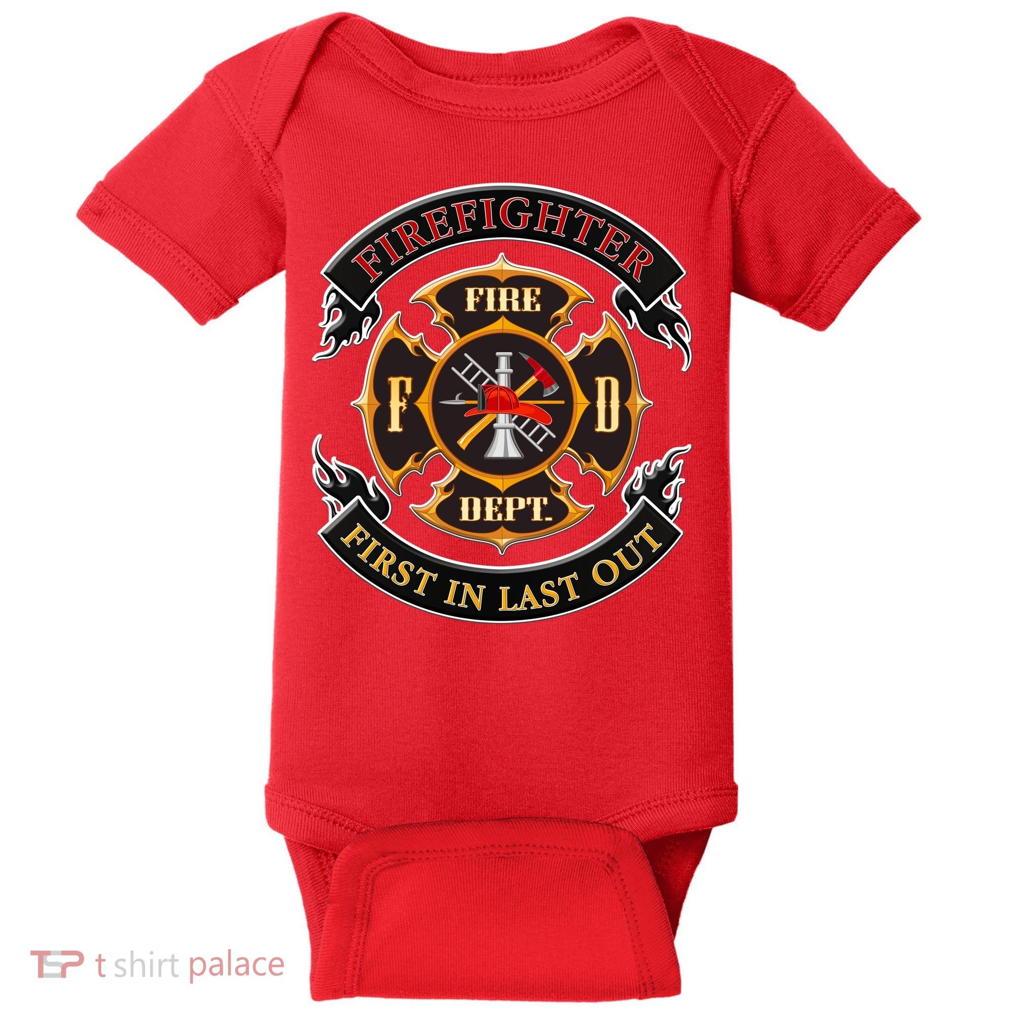 Firefighter Biker Logo First In Last Out Baby Bodysuit