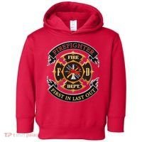 Firefighter Biker Logo First In Last Out Toddler Hoodie thumb 0