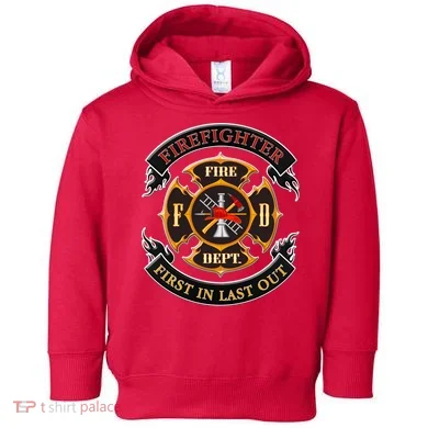 Firefighter Biker Logo First In Last Out Toddler Hoodie