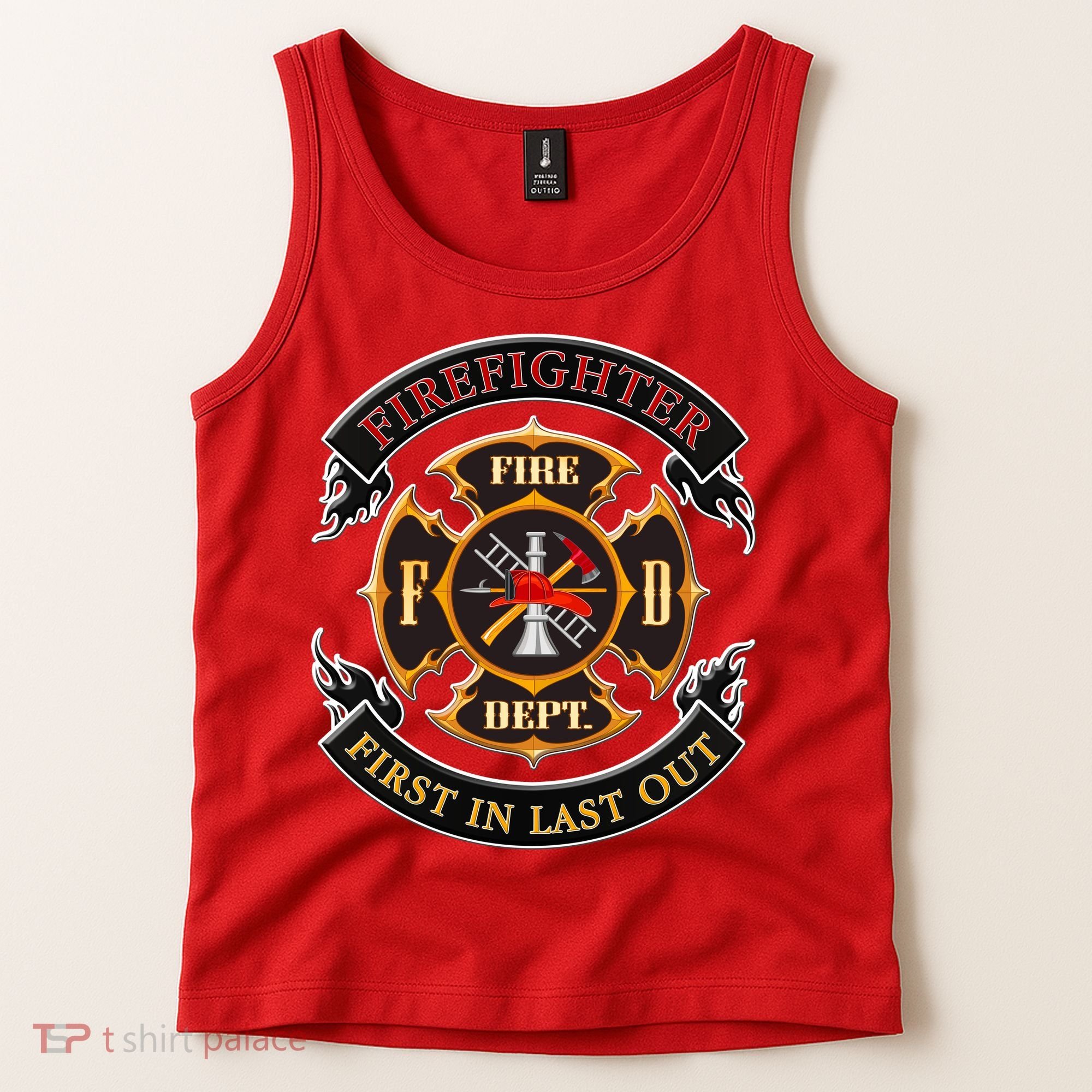 Firefighter Biker Logo First In Last Out Tank Top