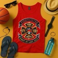 Firefighter Biker Logo First In Last Out Tank Top thumb 4