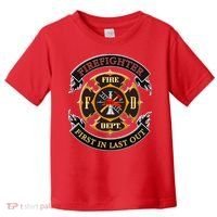 Firefighter Biker Logo First In Last Out Toddler T-Shirt thumb 0