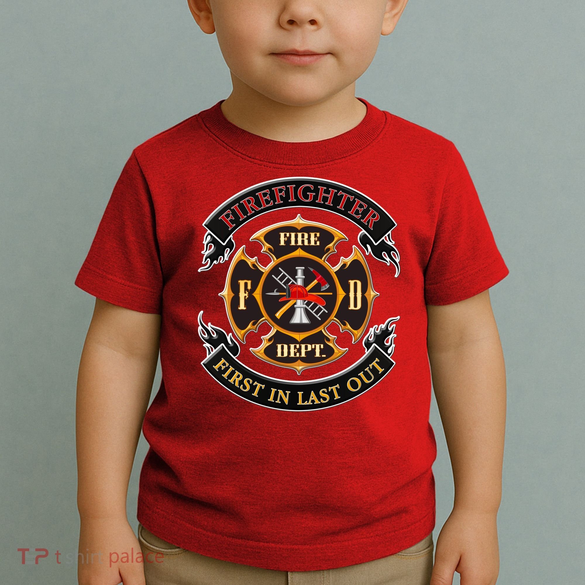 Firefighter Biker Logo First In Last Out Toddler T-Shirt
