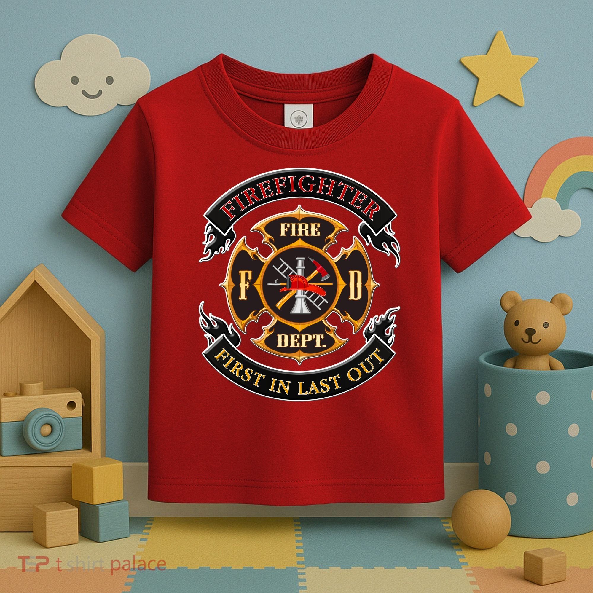 Firefighter Biker Logo First In Last Out Toddler T-Shirt